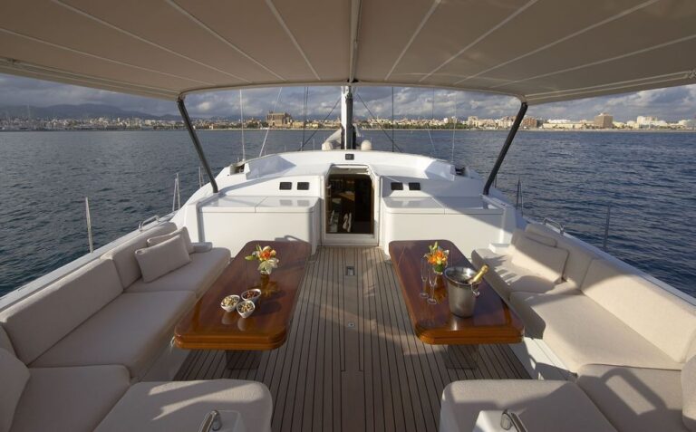 Sailing yacht Nephele -  Deck Seating and bimini during the day