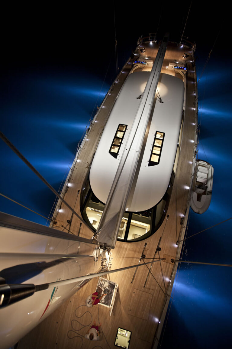 Sailing yacht Zefira From Above at Night