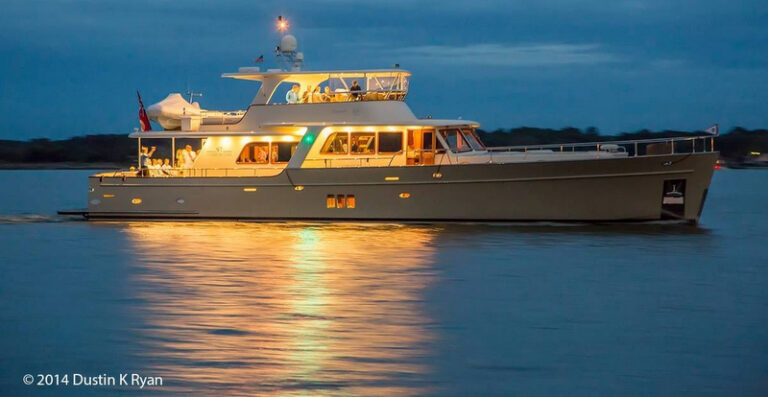 Vicem Cruiser 97 superyacht by night - Photo by Dustin K . Ryan