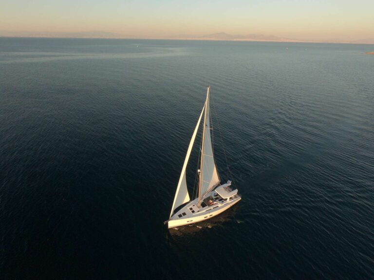Aerial View Of Sailing Yacht