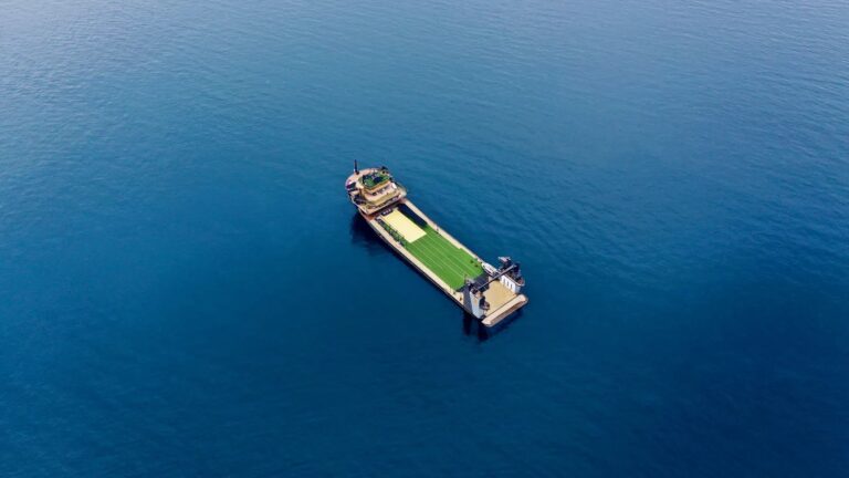 Aerial View Of The 146m Explorer Yacht OK With A Tennis Court
