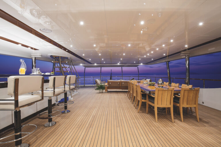 Aft Deck After Sunset - Bar : Dining Table : Seating Area