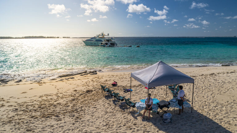 Beach Set Up With Yacht SWEET EMOCEAN