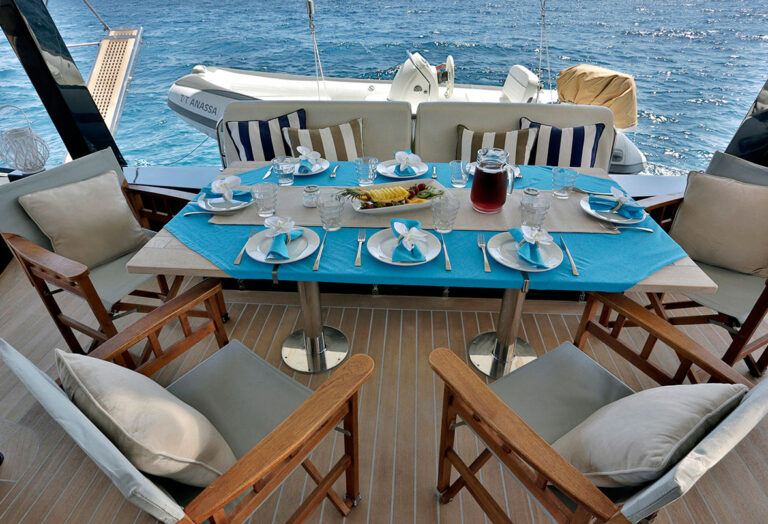Charter Catamaran Anassa Aft Deck Dining