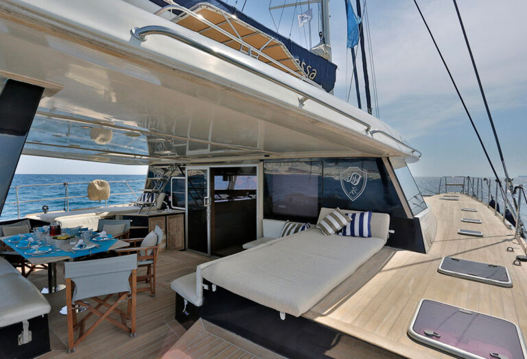 Charter Catamaran Anassa Aft Deck Looking Forward