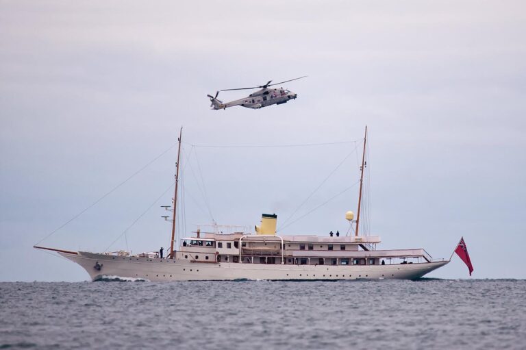 Classic Yacht With Helicopter