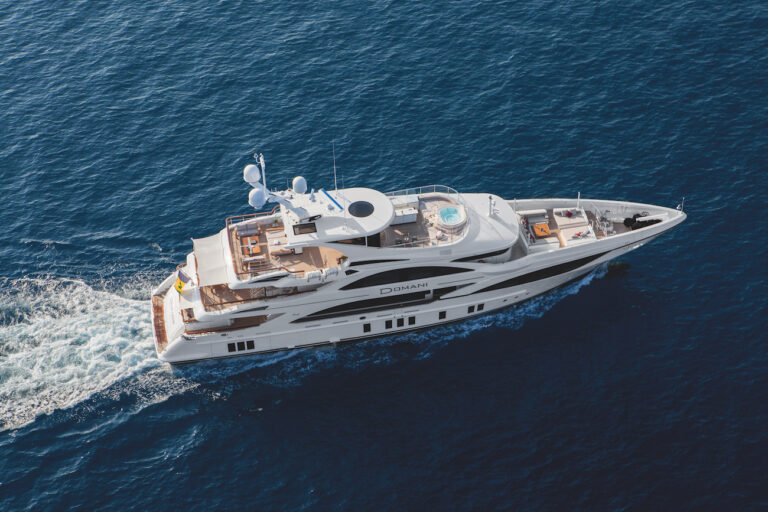 Running Aerial View Of The 45m Benetti Yacht DOMANI