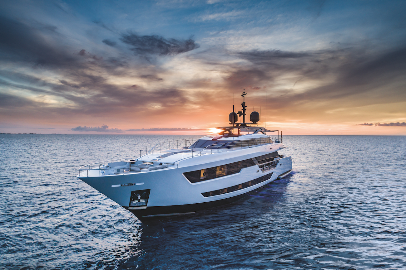 CUSTOM LINE 120 motor yacht at sunset.jpg