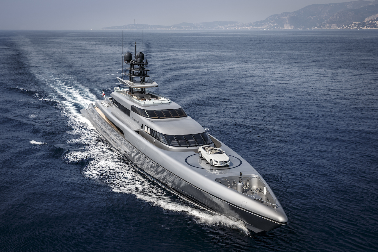 Fast sports mega yacht with Mercedes S-Class Convertible.jpg