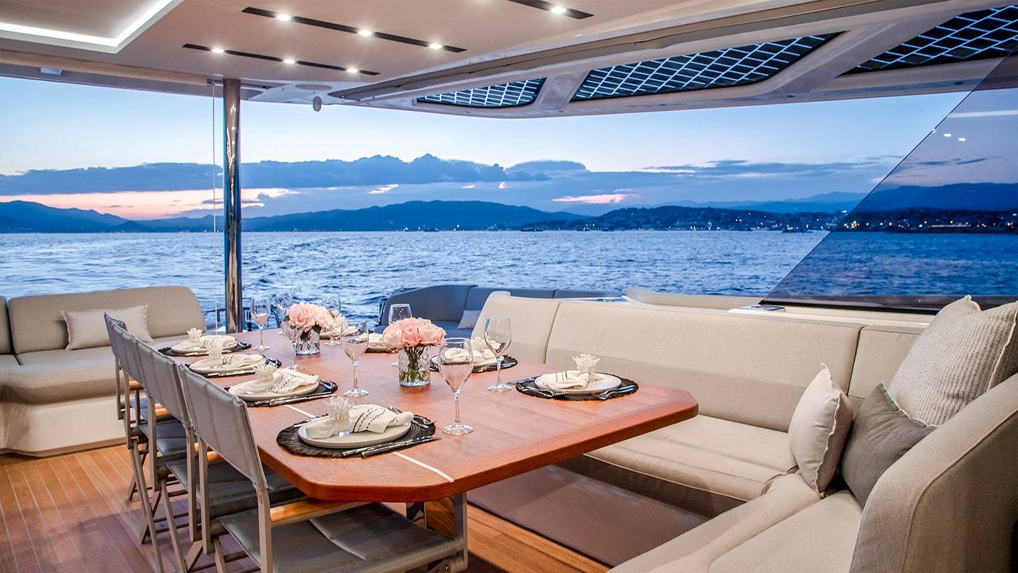 Fountaine Pajot 80 yacht - sistership to Christal Mio 80 - alfresco dining .jpg