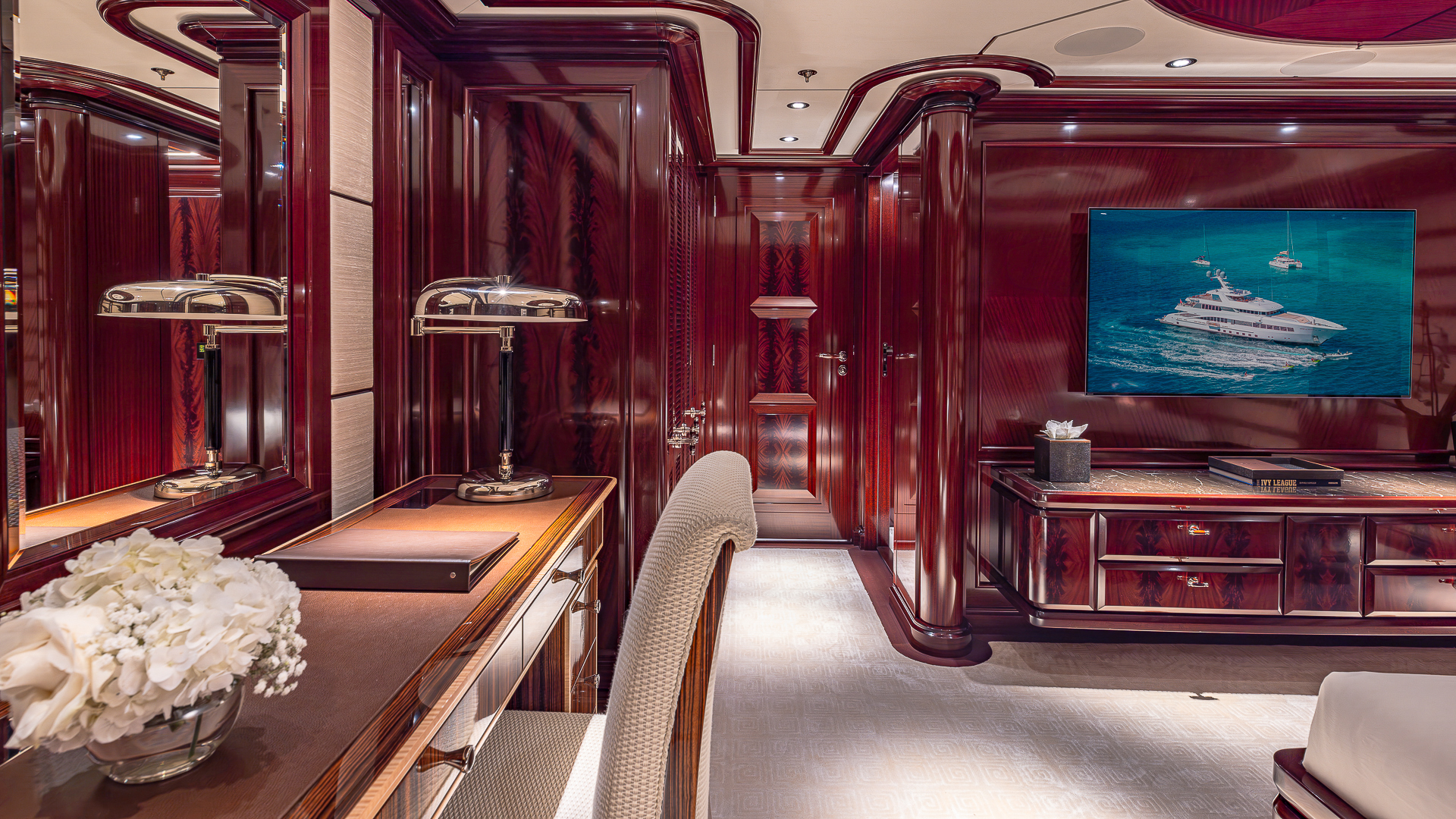 Rock It King VIP Guest Suite Port Aft - desk and TV credit Yachting Image.jpg