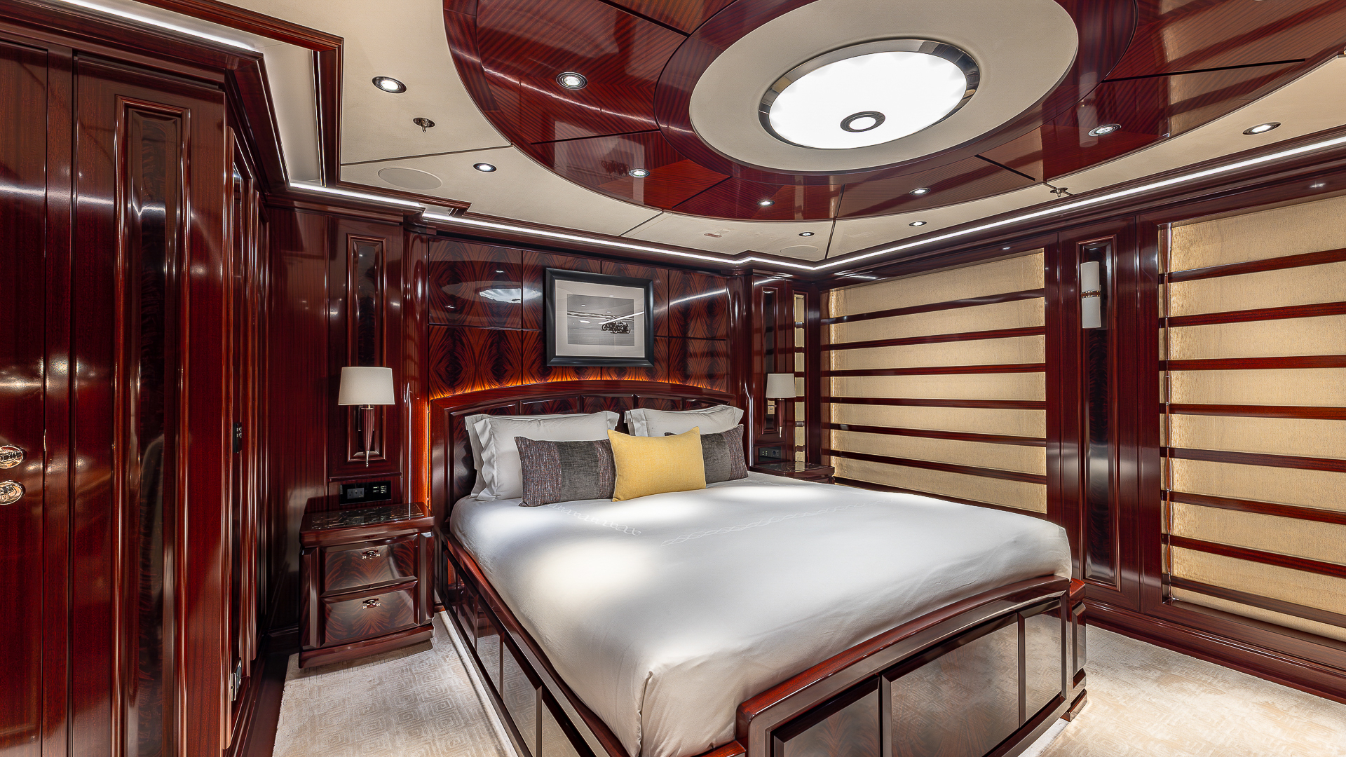 Rock It King VIP Guest Suite Starboard Aft - bed with blinds closed credit Yachting Image.jpg