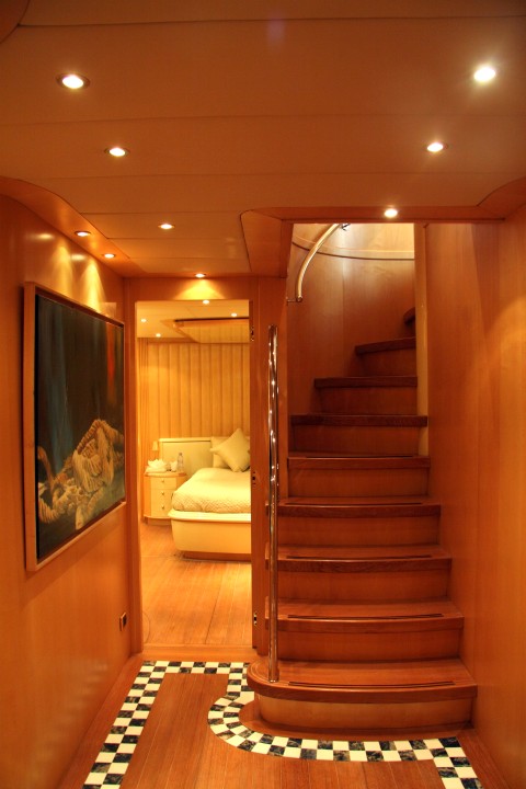 stairwell and foyer to the guest accommodation with art on the wall