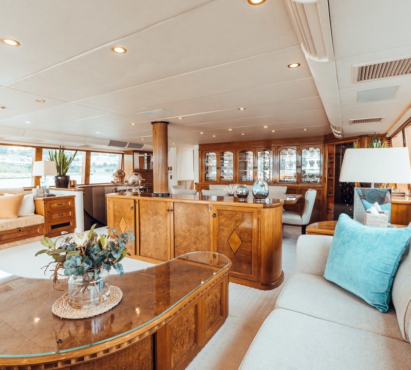 Salon view with dining forward