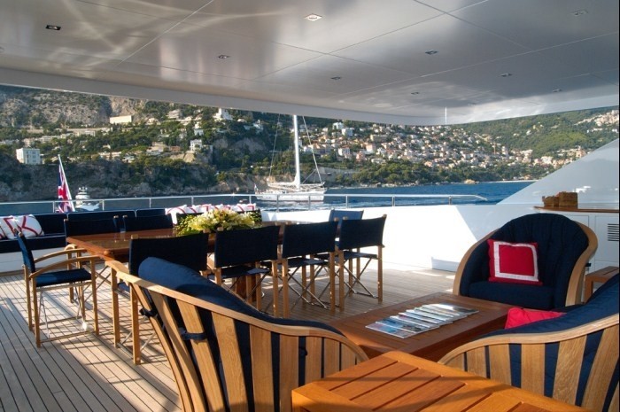 Covered Sitting Zone Aboard Yacht OXYGEN