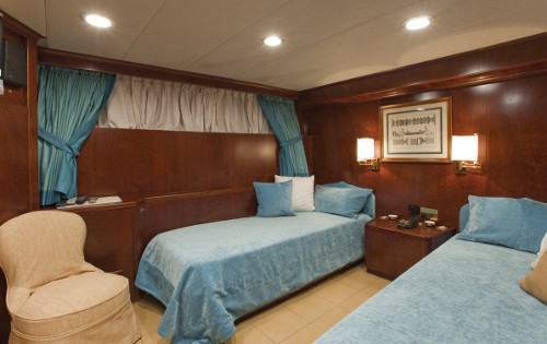 Blue Twin Bed Cabin Aboard Yacht SIRAHMY