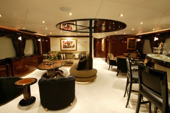 Saloon With Drinks Bar On Board Yacht WORLD IS NOT ENOUGH