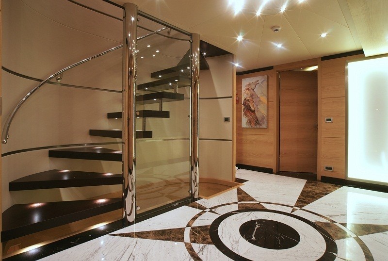 Lobby With Stairway Aboard Yacht TATIANA