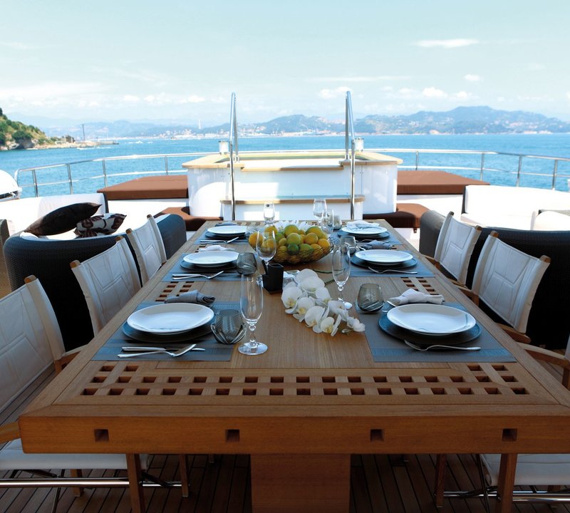 Eating/dining Top Deck Aboard Yacht ZALIV III