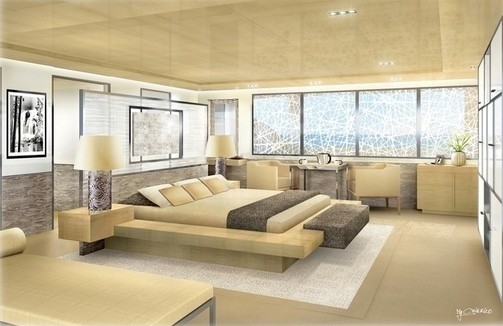 Main Master Cabin: Yacht LA PELLEGRINA's Artist Rendering Captured