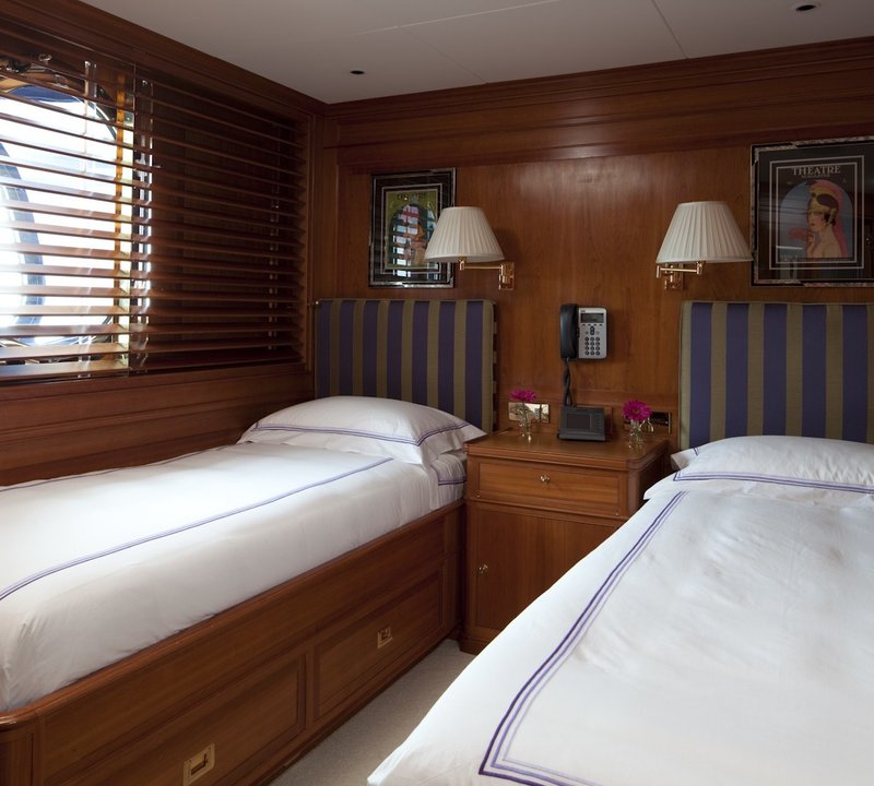 Blue Twin Bed Cabin Aboard Yacht LUNA