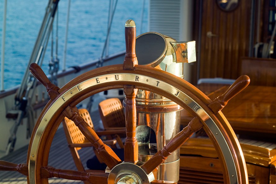 Ship's Helm On Yacht FLEURTJE