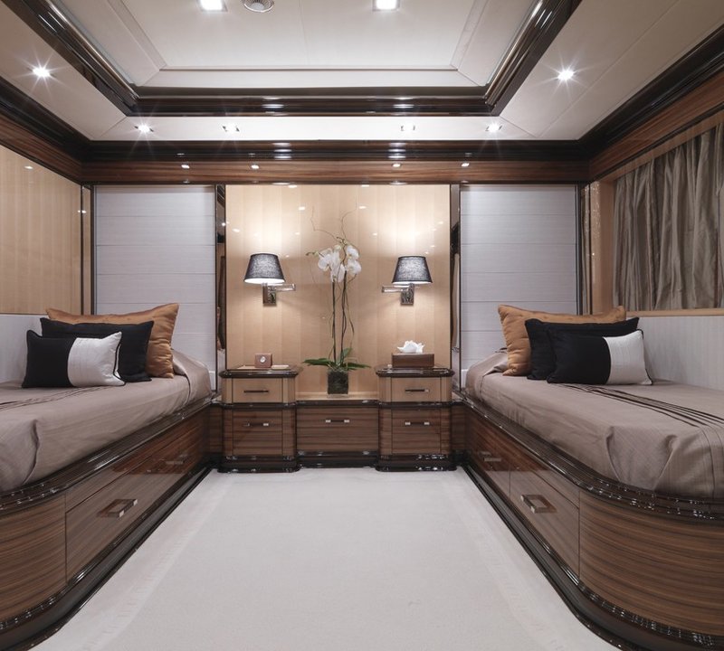 Forward Aspect: Yacht MEAMINA's Twin Bed Cabin Pictured