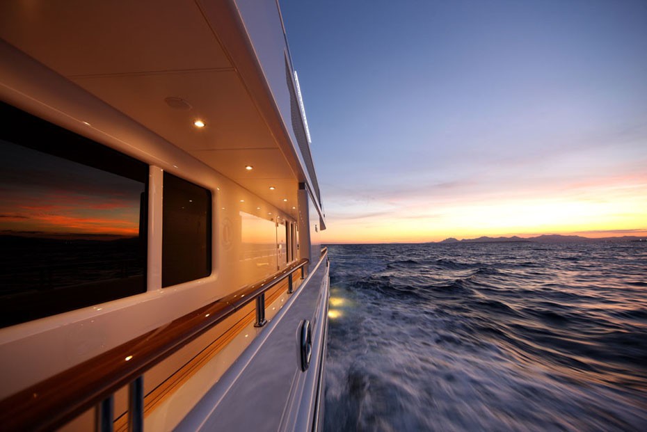 Sunset Dusk: Yacht HUNTRESS's Balcony Pictured