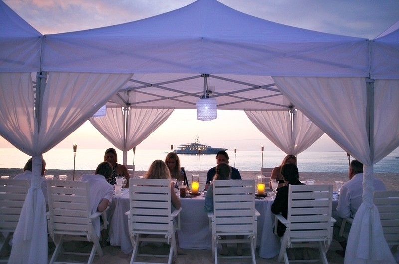 Sunset Dusk: Yacht APOGEE's Beach Eating/dining Captured