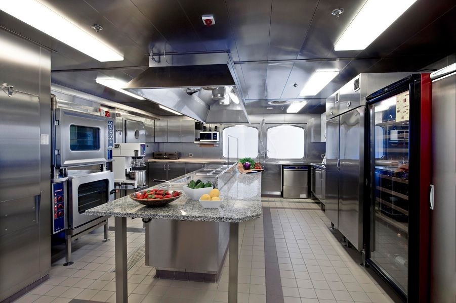 Ship's Galley On Board Yacht FORCE BLUE