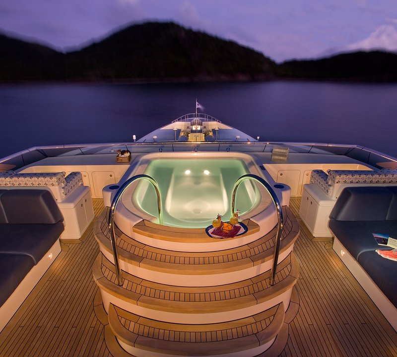 Evening: Yacht SYCARA V's Sun Deck Pictured