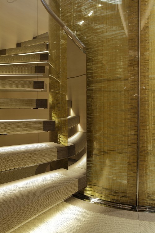 A Closer Close Up Of The Gold Stairway Aboard Yacht GRACE E