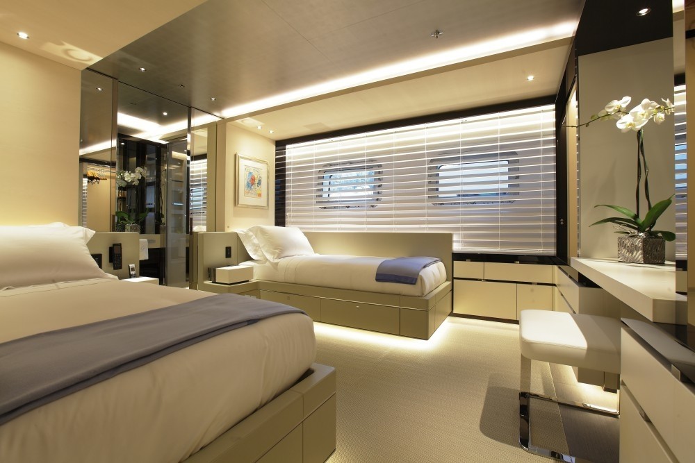 The Floodlit Furniture In One Of The Twin Bed Suites On Board Yacht GRACE E