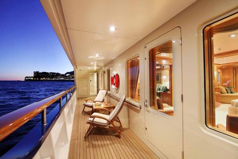 Main Master Balcony Starboard Side With Study Viewing Aft On Board Yacht LAUREL