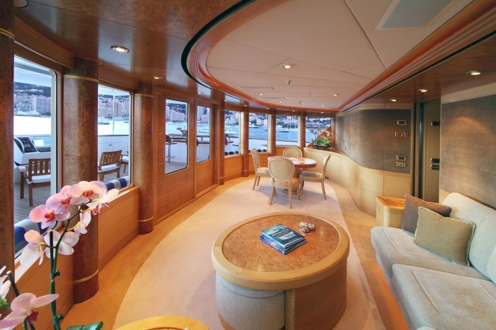 Portside Profile Observance Lounging Upon Sunshine Deck On Board Yacht LAUREL
