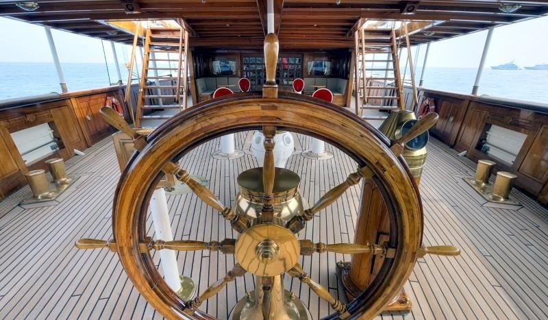 Ship's Helm Aboard Yacht SS DELPHINE