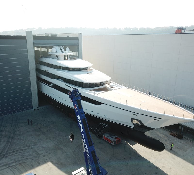 80m Columbus Classic Superyacht DRAGON Leaving Shed In Ancona