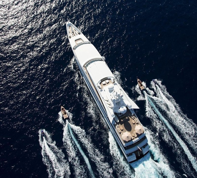 From Above Aspect Including Ship's Tenders With Toys Aboard Yacht INDIAN EMPRESS
