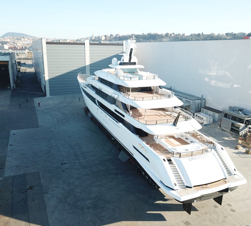 Aft View Of DRAGON Outside Of The Shed At Palumbo Shipyards In Ancona
