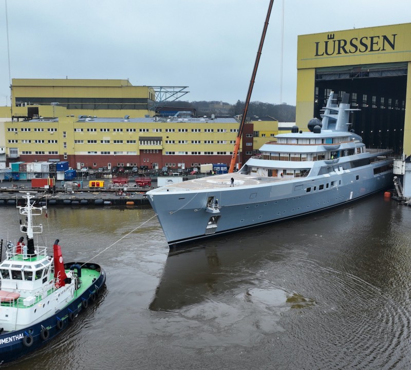 Lurssen Mega Yacht ALIBABA Leaving Shed In Germany