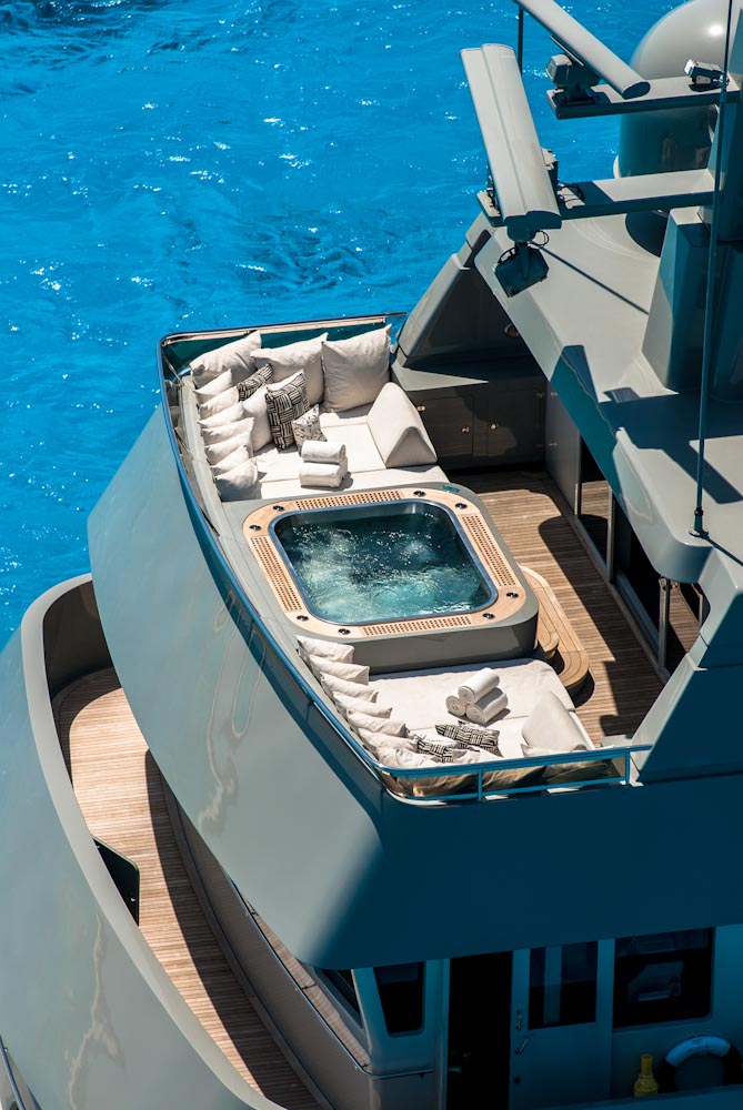 Luxury yacht Plan B - Jacuzzi deck. Photo credit yachtplanb.com