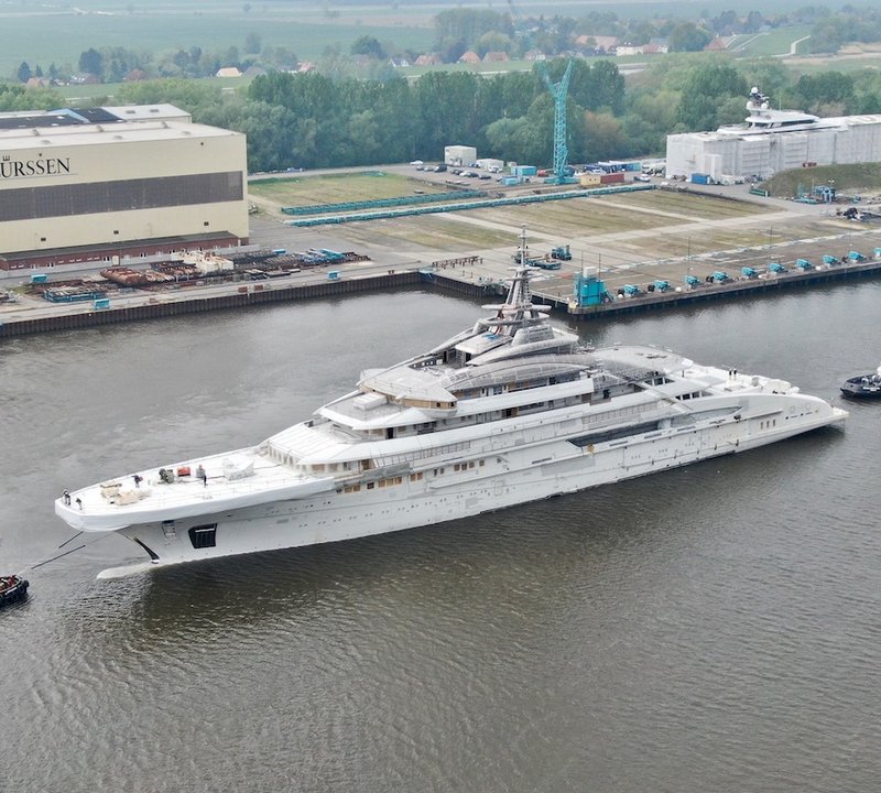 Project REDWOOD Mega Yacht OPUS Being Moved To Newly Re-constructed Floating Dock At Lurssen