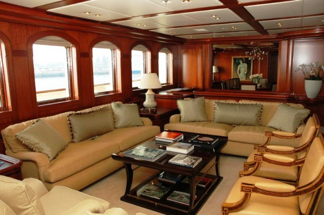 Main salon of the 90m Royal Huisman Yacht Athena available for luxury charter
