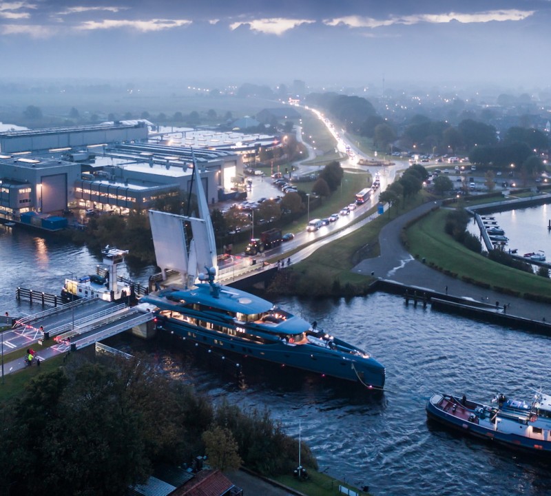 Royal Huisman 403 Superyacht PHI Departure From Vollenhove Shipyard