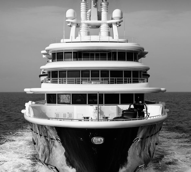 Superyacht Luna by Lloyd Werft Bow in Black & White
