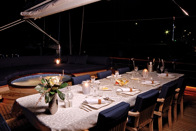 Yacht BLUE EYES - Aft Deck Dining at Night