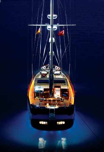 Yacht BLUE EYES - Aft View at Night