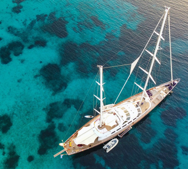 Aerial View Of The Sailing Yacht